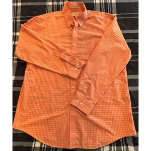 L.L. Bean Button Down Shirt Mens Large Orange Check Wrinkle Resistant 275569